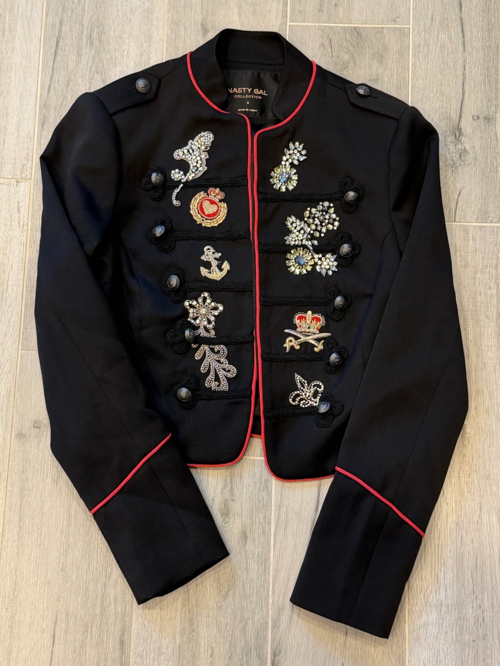 Nasty Gal Collection Black Military-Style Embellished Jacket NWOT